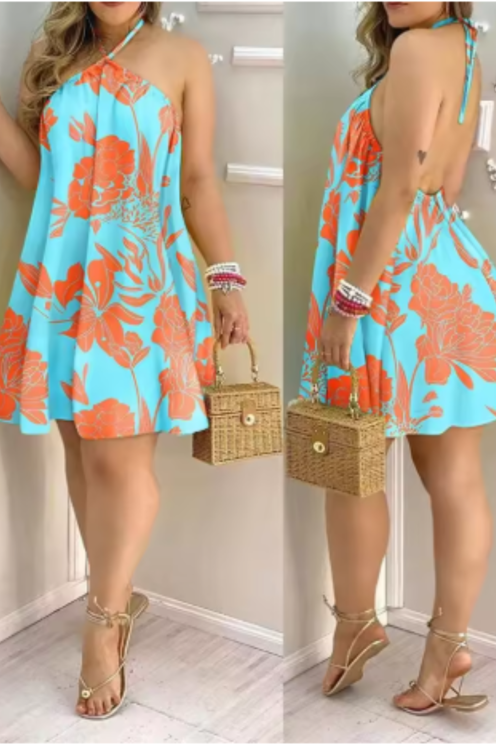 Halter Neck Backless Mini Dress for Women | Lightweight Fabric | Perfect for Parties and Summer Events