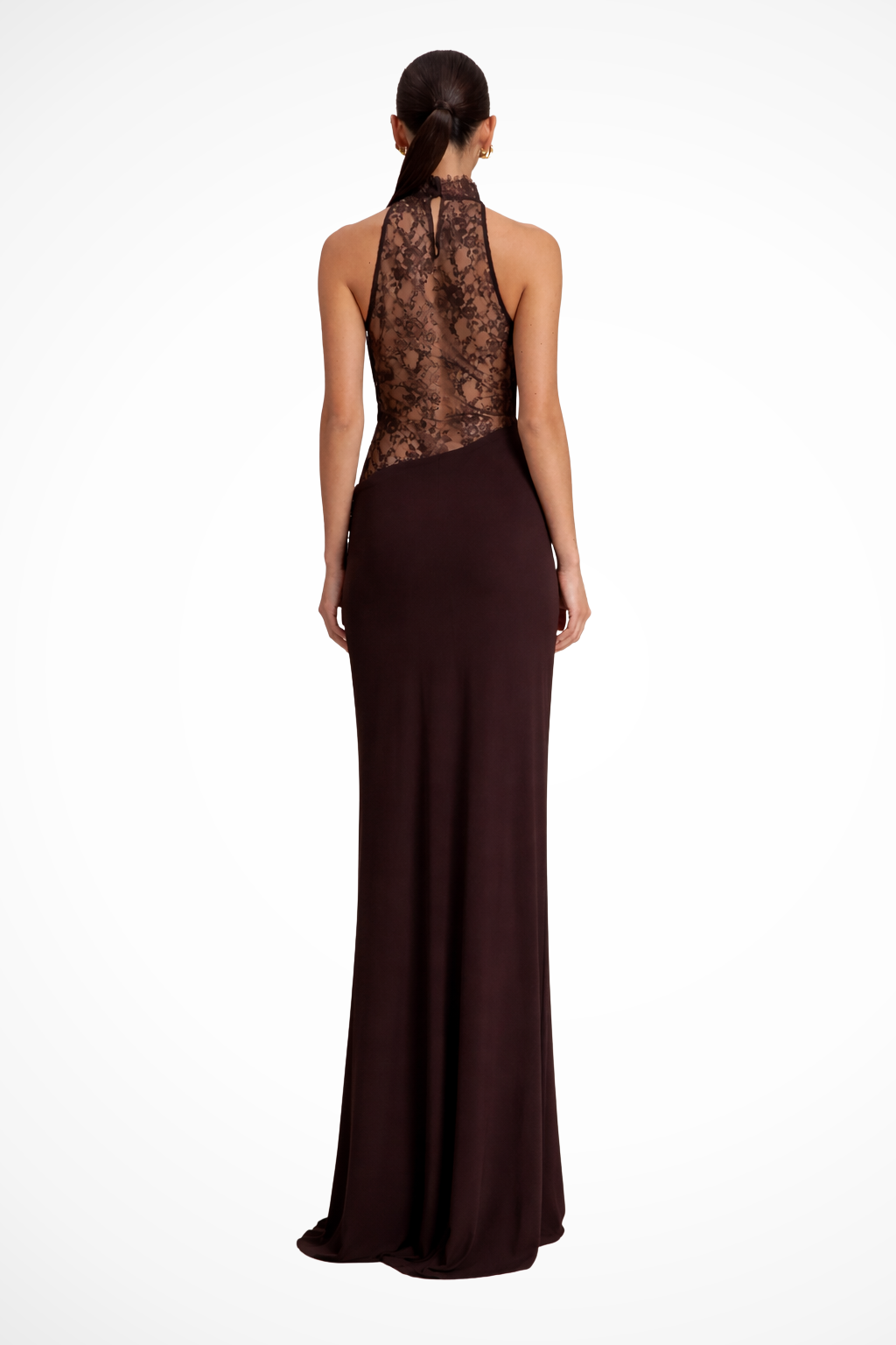 Halter Neck Lace Panel Maxi Dress for Women | Sleeveless Wedding Guest Attire