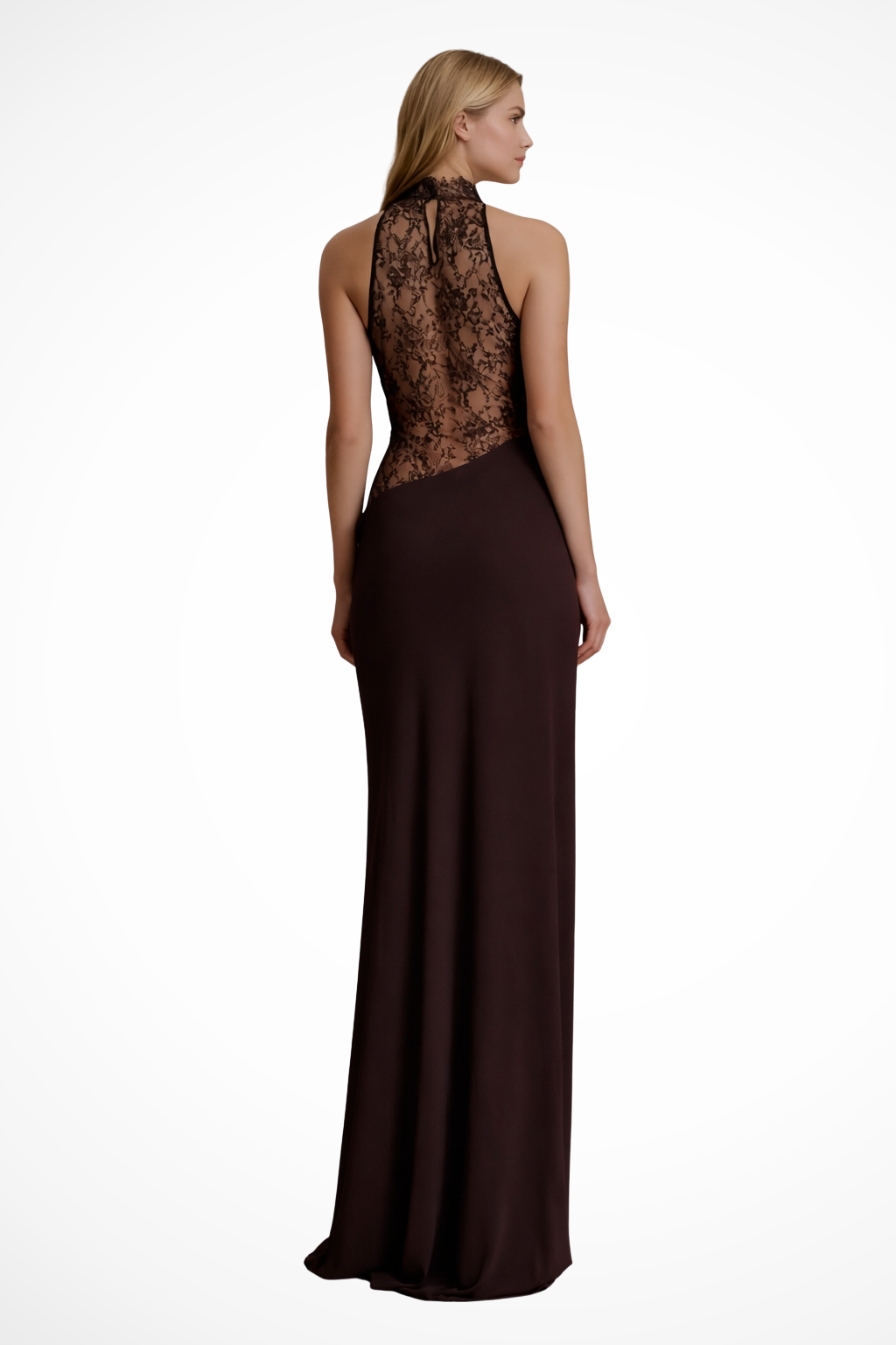 Halter Neck Lace Panel Maxi Dress for Women | Sleeveless Wedding Guest Attire
