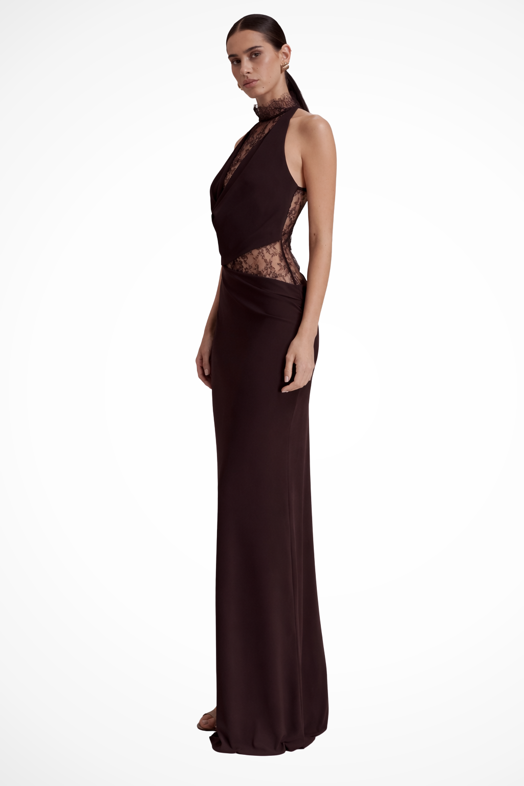 Halter Neck Lace Panel Maxi Dress for Women | Sleeveless Wedding Guest Attire