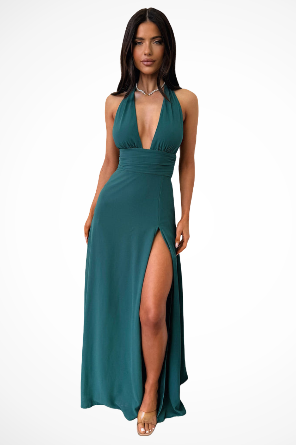 Halter Neck Maxi Dress for Women with Side Slit - Elegant Summer Evening Wear in Lightweight Fabric