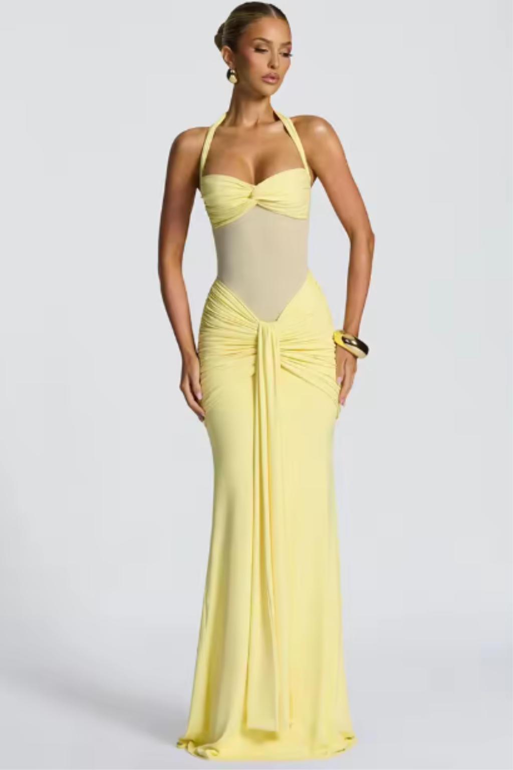 Halter Neck Ruched Maxi Dress for Women | Elegant Wedding Guest Attire | Lightweight Fabric | Formal Event Wear