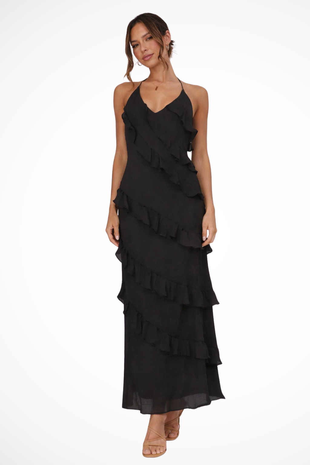 Halter Neck Ruffle Maxi Dress for Women - Lightweight Summer Style - Perfect for Beach or Casual Outings