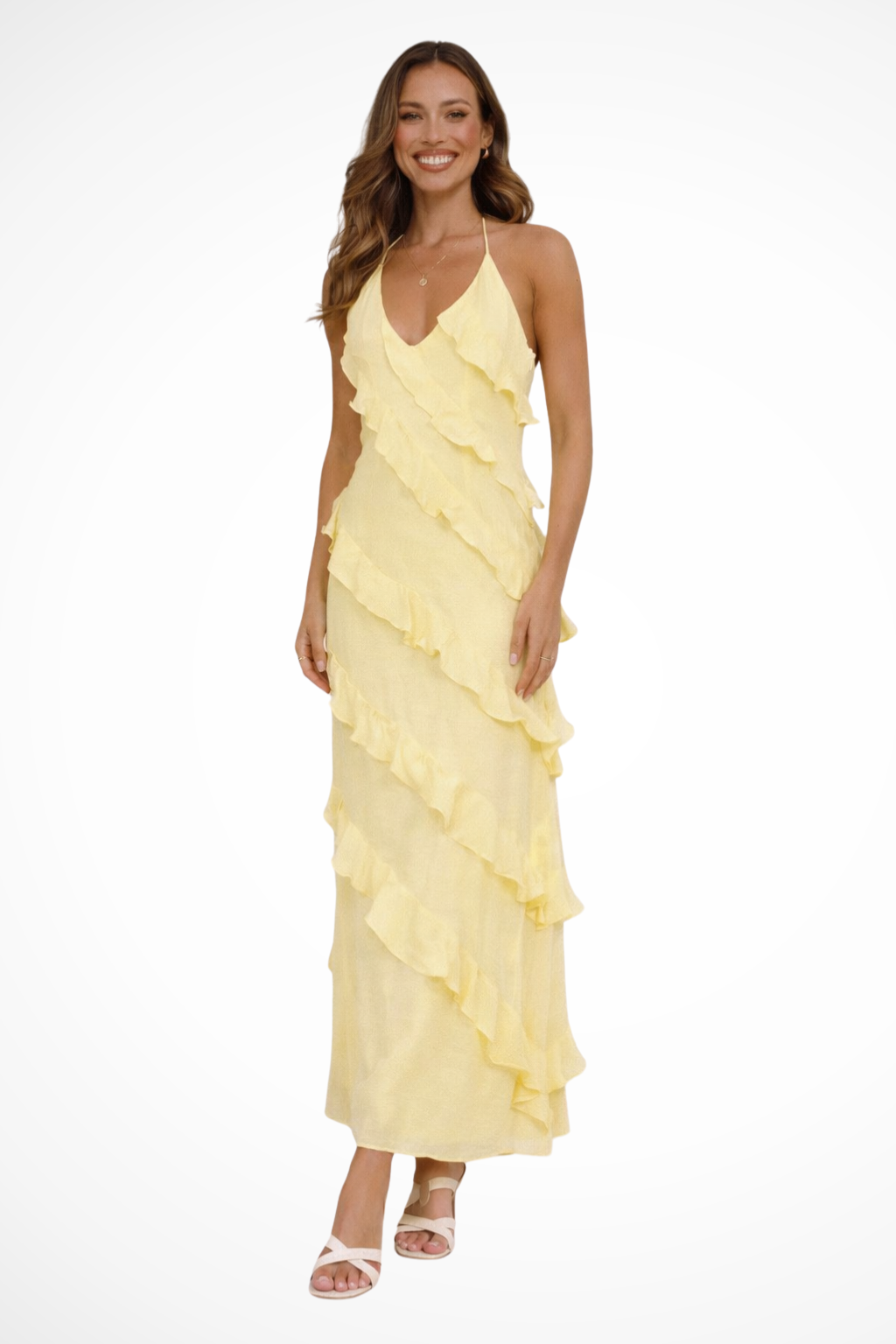 Halter Neck Ruffle Maxi Dress for Women - Lightweight Summer Style - Perfect for Beach or Casual Outings
