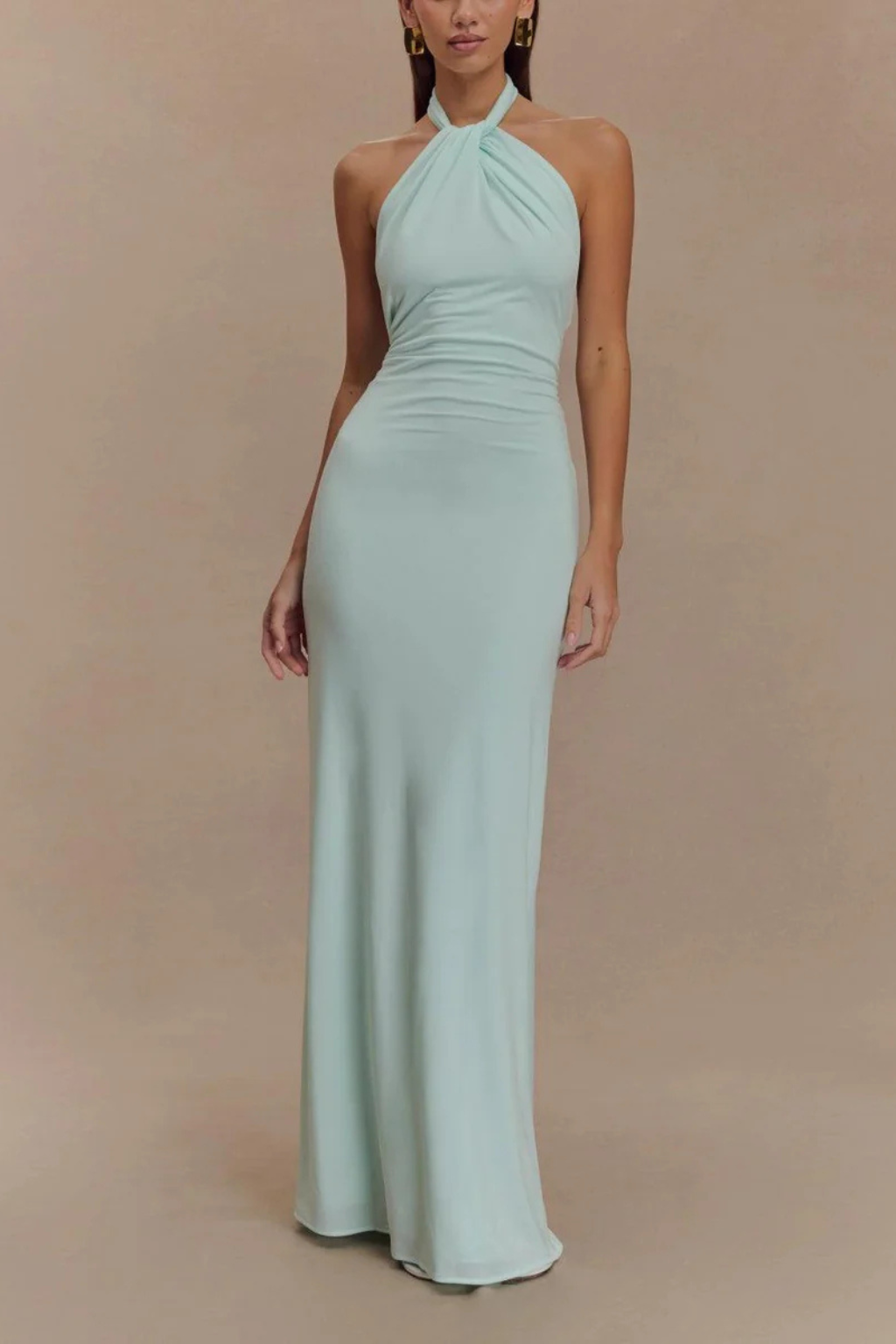 Halter Neck Twisted Knot Open Back Bodycon Maxi Dress for Women - Elegant Wedding Guest Attire