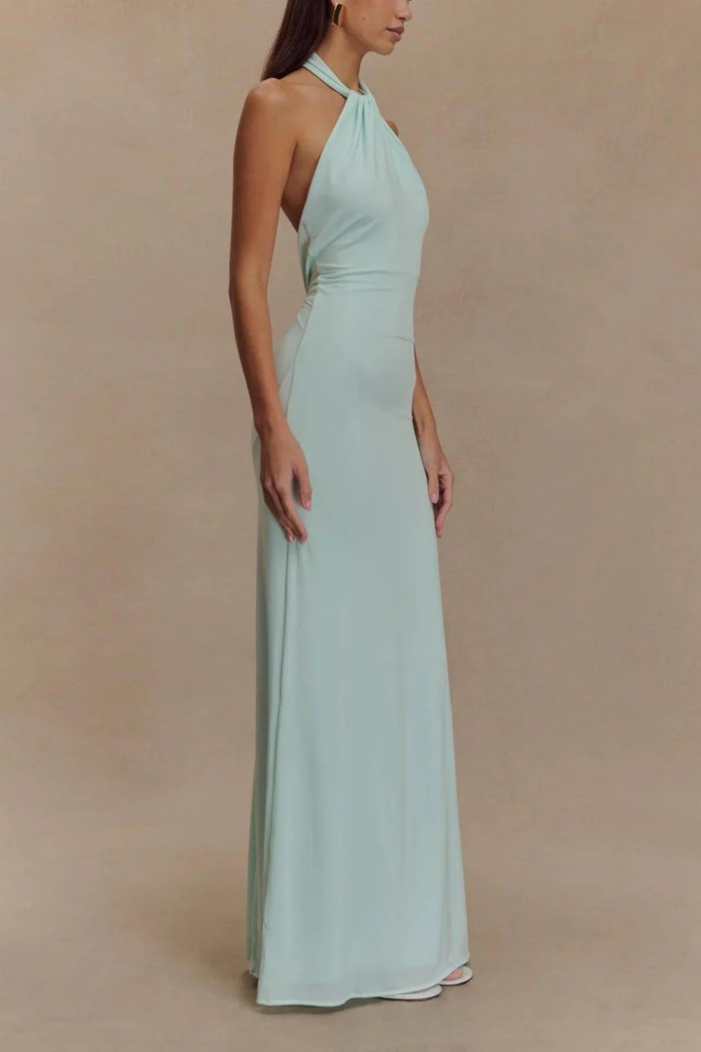 Halter Neck Twisted Knot Open Back Bodycon Maxi Dress for Women - Elegant Wedding Guest Attire