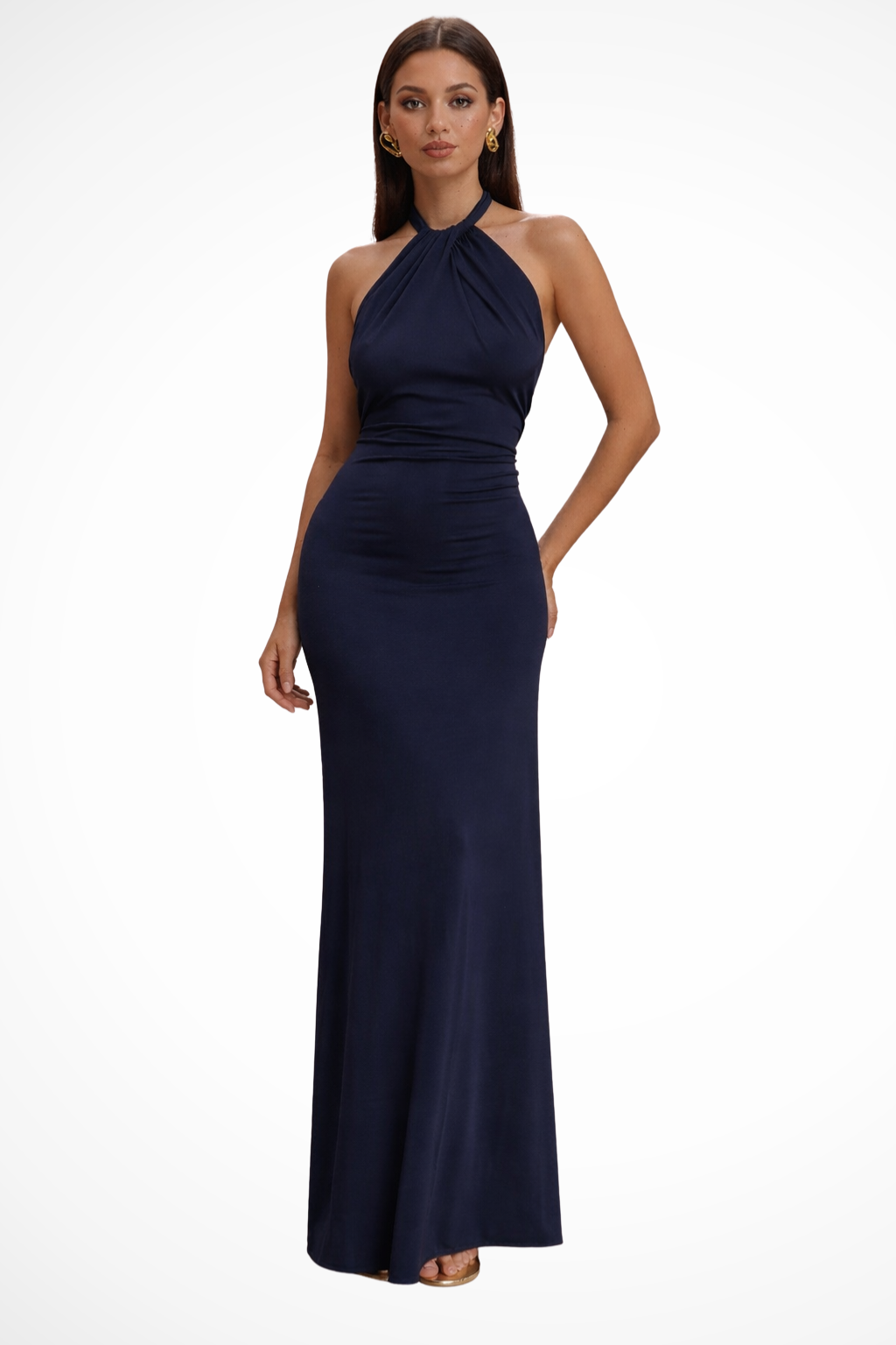 Halter Neck Twisted Knot Open Back Bodycon Maxi Dress for Women - Elegant Wedding Guest Attire