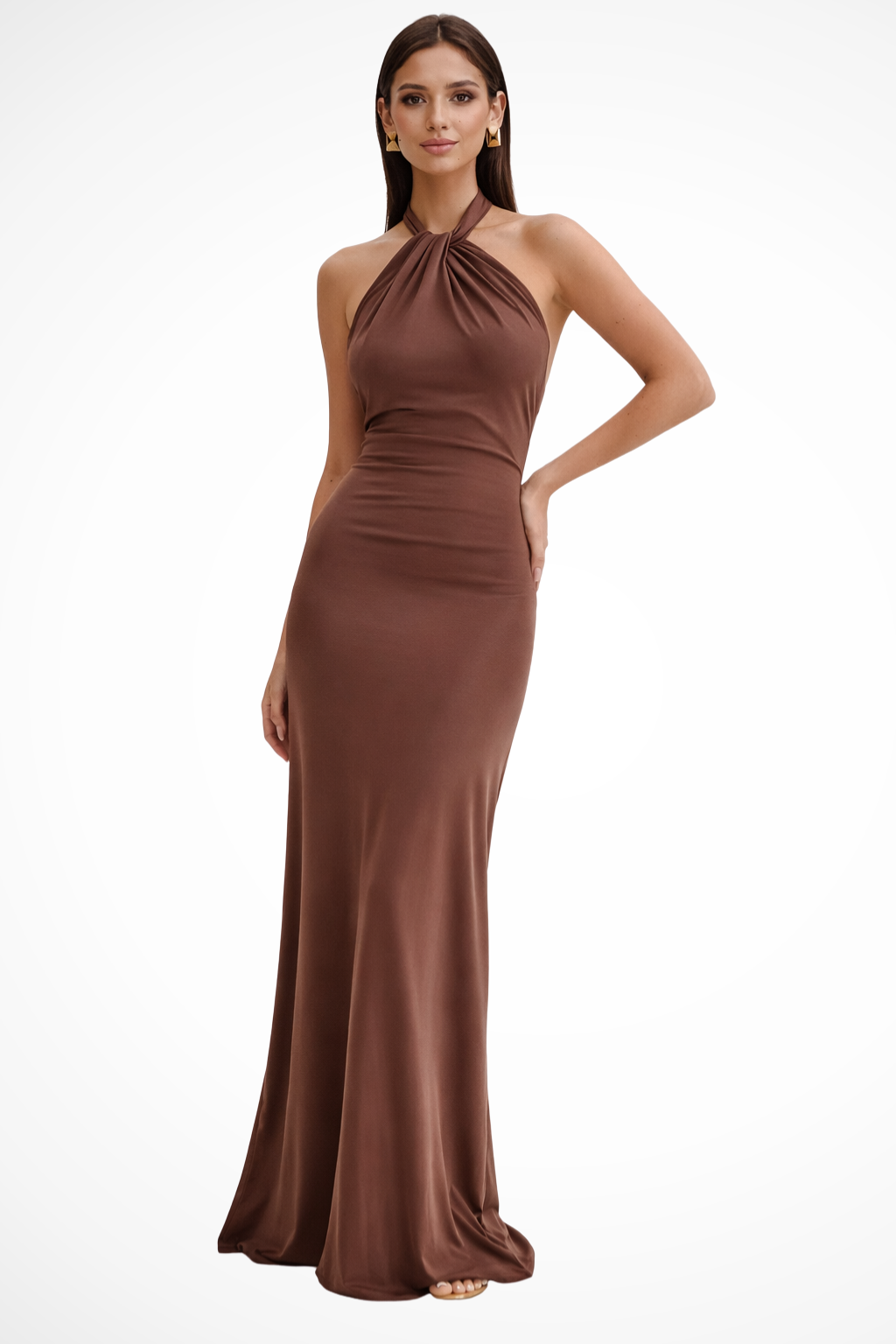 Halter Neck Twisted Knot Open Back Bodycon Maxi Dress for Women - Elegant Wedding Guest Attire