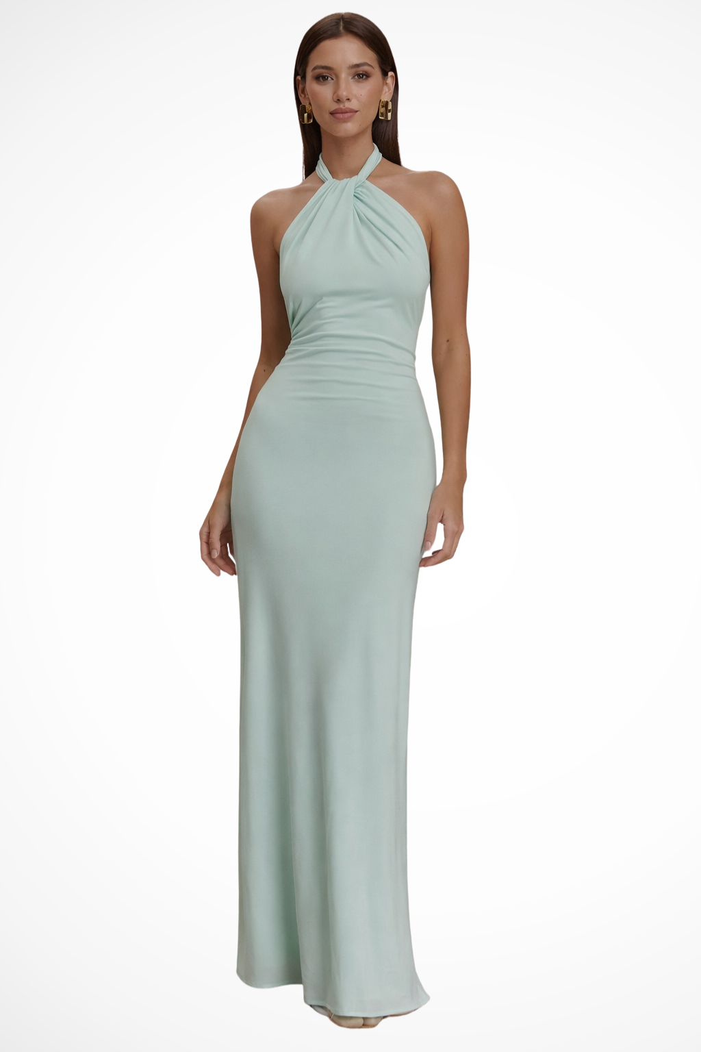 Halter Neck Twisted Knot Open Back Bodycon Maxi Dress for Women - Elegant Wedding Guest Attire