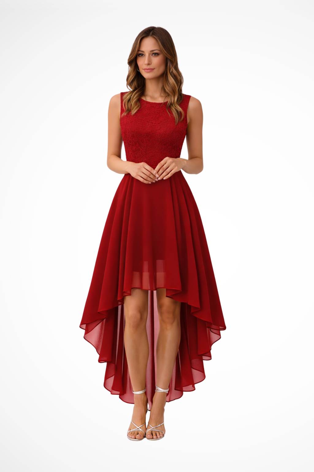 High Low Sleeveless Dress for Women | Elegant Wedding Guest Attire | Lightweight Fabric | Perfect for Formal Events