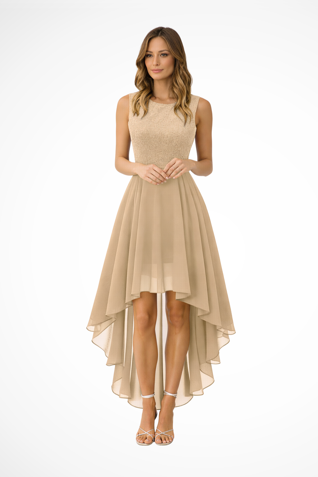 High Low Sleeveless Dress for Women | Elegant Wedding Guest Attire | Lightweight Fabric | Perfect for Formal Events