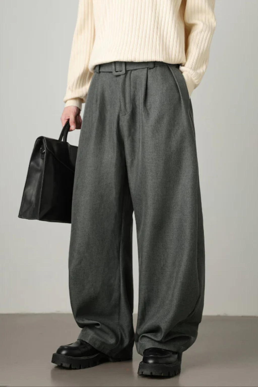 High Waist Pleated Wide Leg Trousers with Adjustable Belt for Men - Stylish and Comfortable Casual Wear
