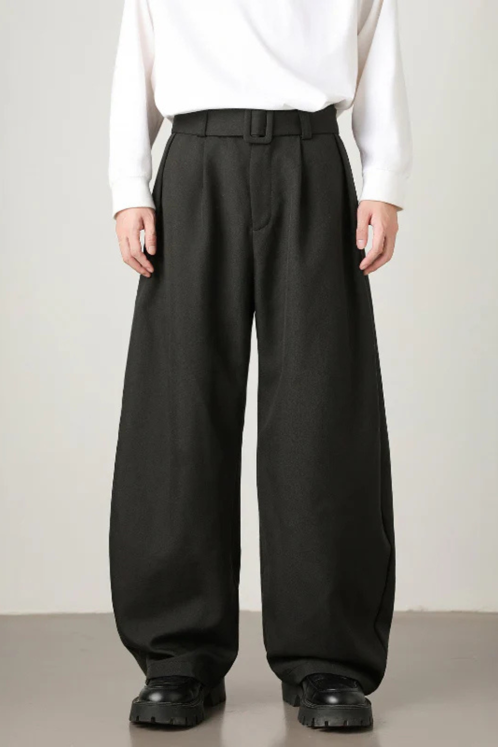 High Waist Pleated Wide Leg Trousers with Adjustable Belt for Men - Stylish and Comfortable Casual Wear