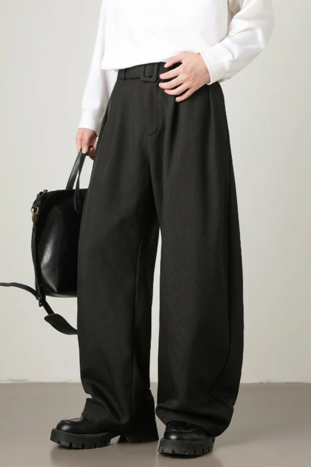 High Waist Pleated Wide Leg Trousers with Adjustable Belt for Men - Stylish and Comfortable Casual Wear