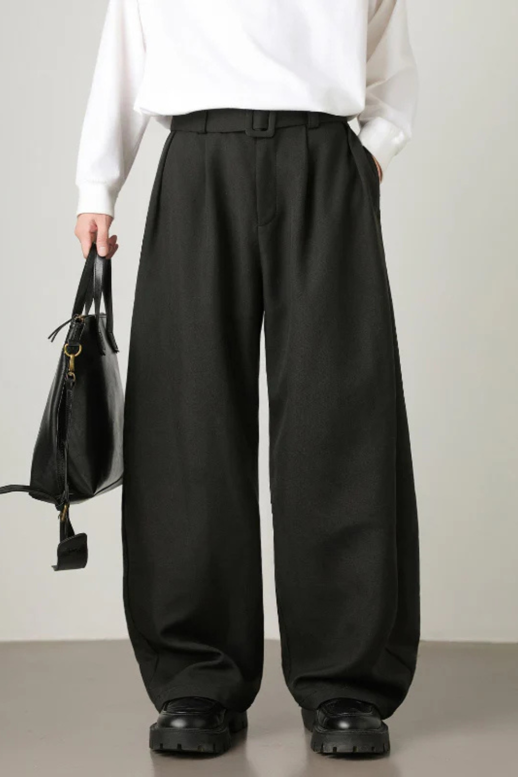 High Waist Pleated Wide Leg Trousers with Adjustable Belt for Men - Stylish and Comfortable Casual Wear