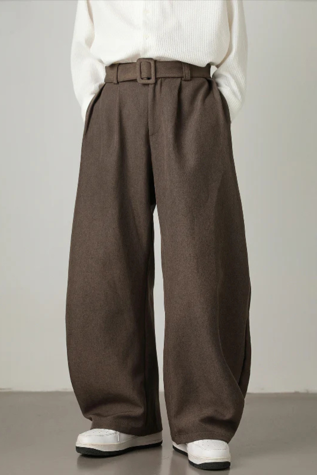 High Waist Pleated Wide Leg Trousers with Adjustable Belt for Men - Stylish and Comfortable Casual Wear