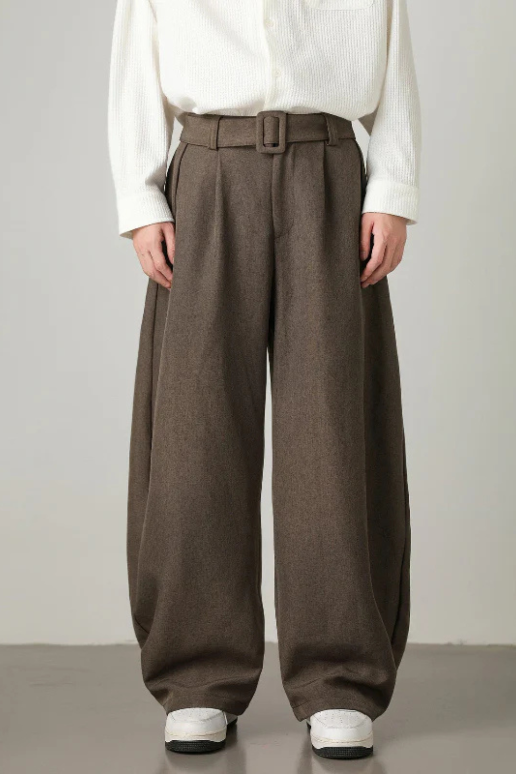 High Waist Pleated Wide Leg Trousers with Adjustable Belt for Men - Stylish and Comfortable Casual Wear