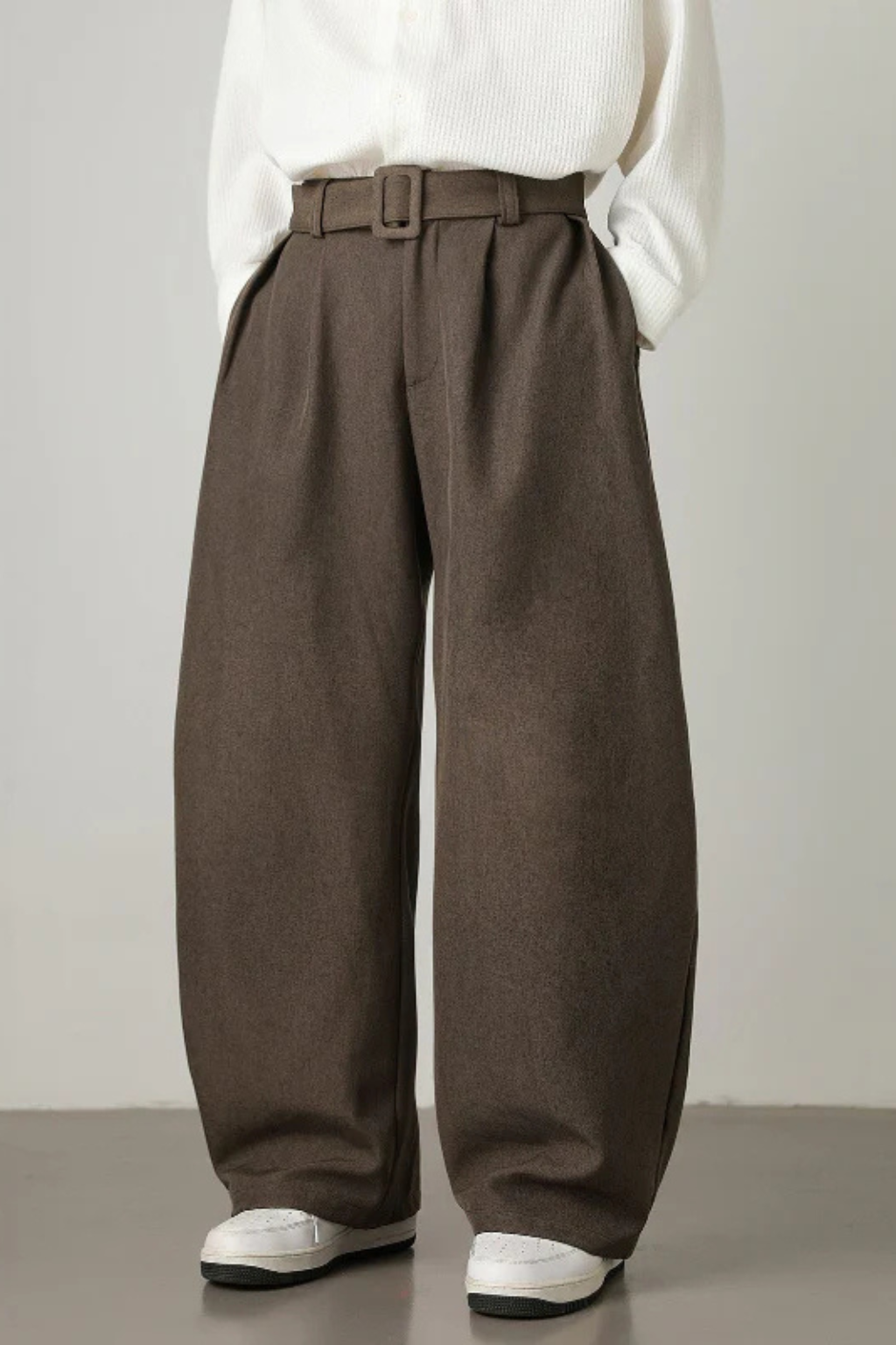 High Waist Pleated Wide Leg Trousers with Adjustable Belt for Men - Stylish and Comfortable Casual Wear