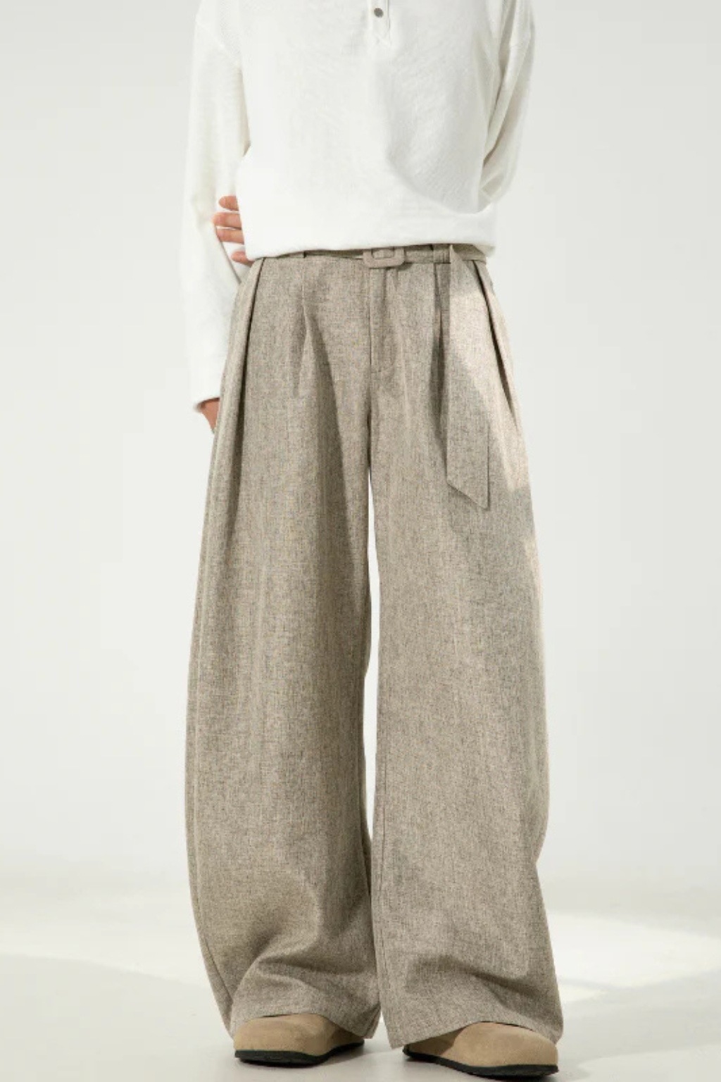 High Waist Pleated Wide Leg Trousers with Adjustable Belt for Men - Stylish and Comfortable Casual Wear