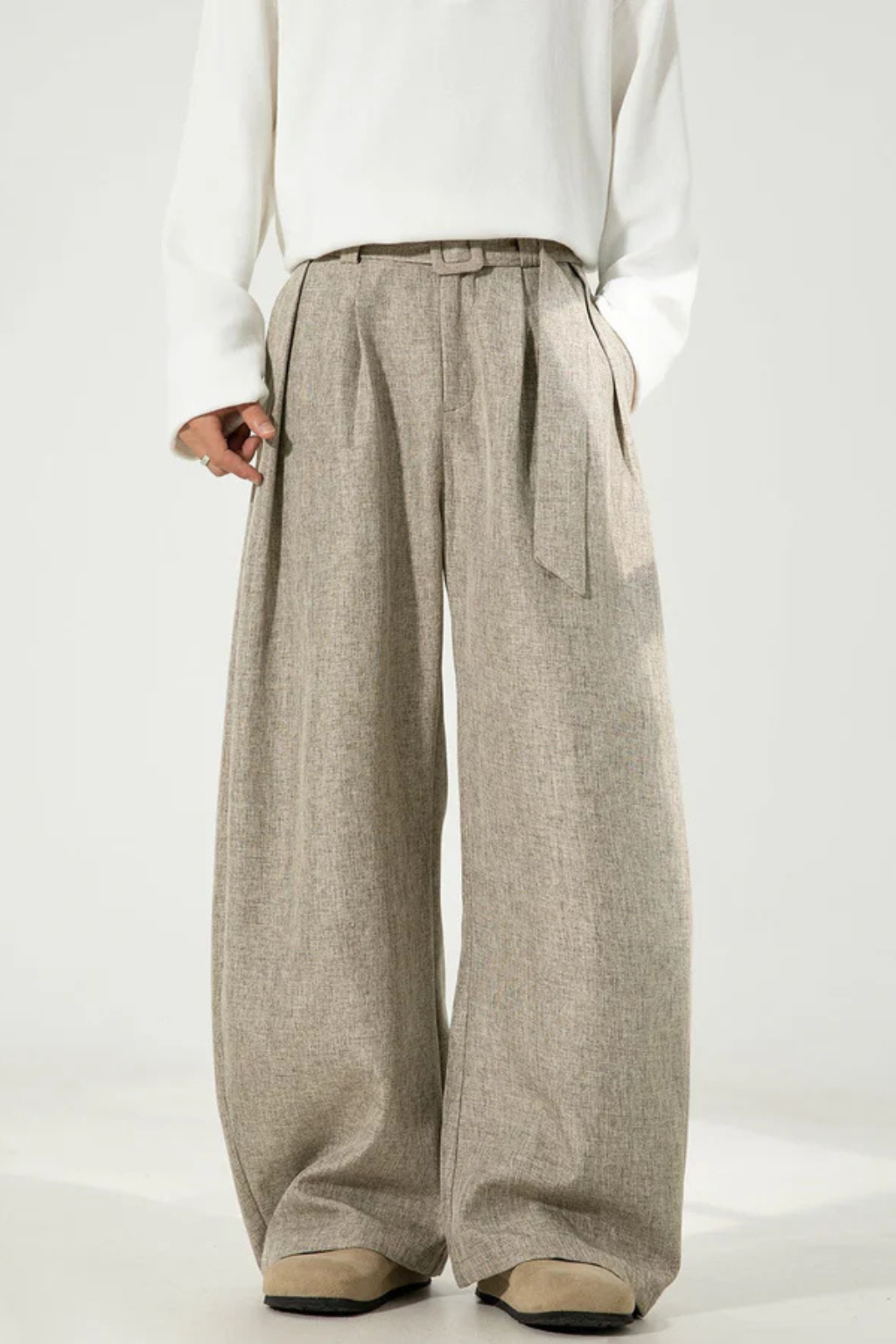 High Waist Pleated Wide Leg Trousers with Adjustable Belt for Men - Stylish and Comfortable Casual Wear