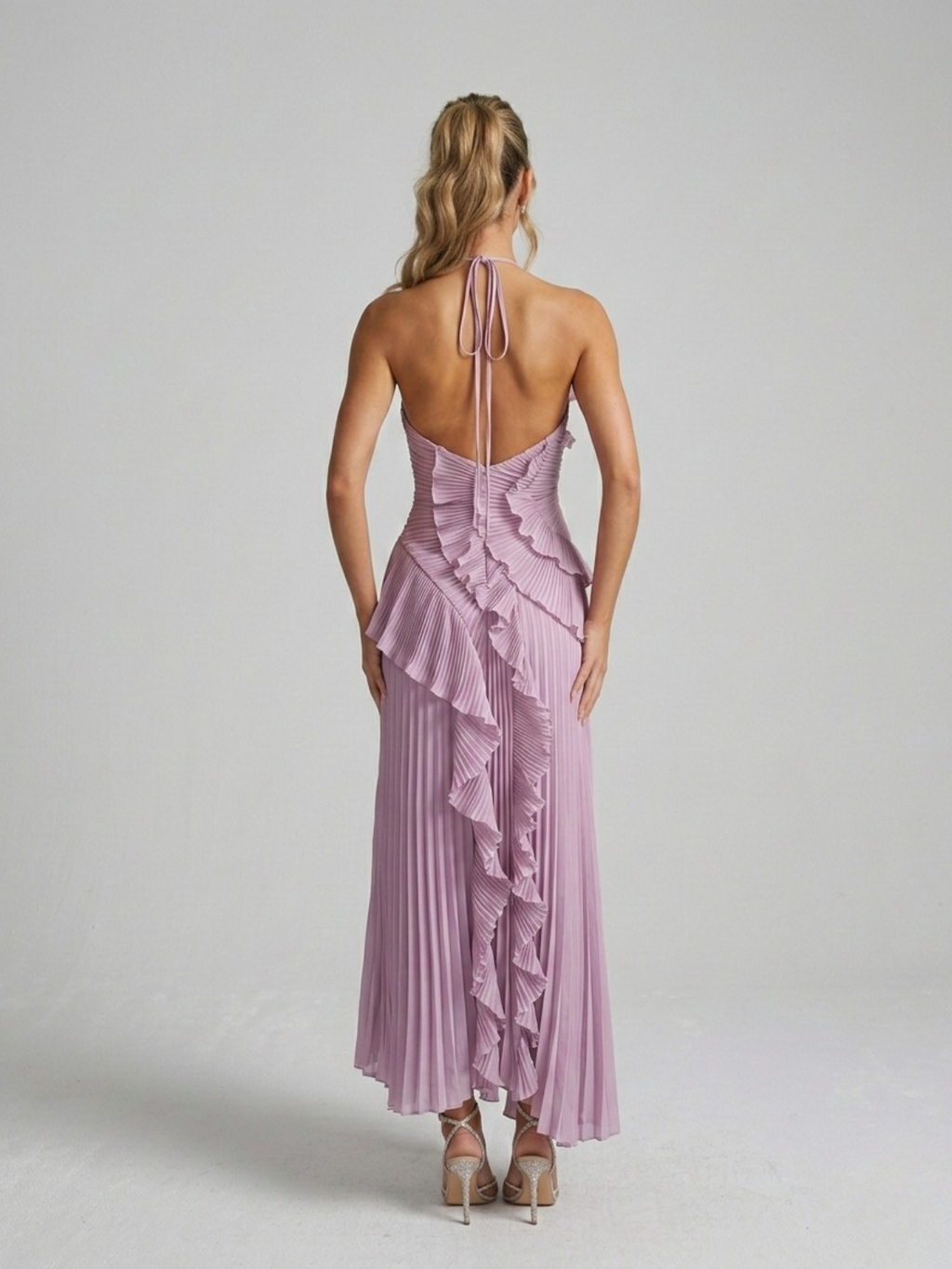 Pleated Ruffle Halterneck Midi Dress for Women - Elegant Summer Fashion