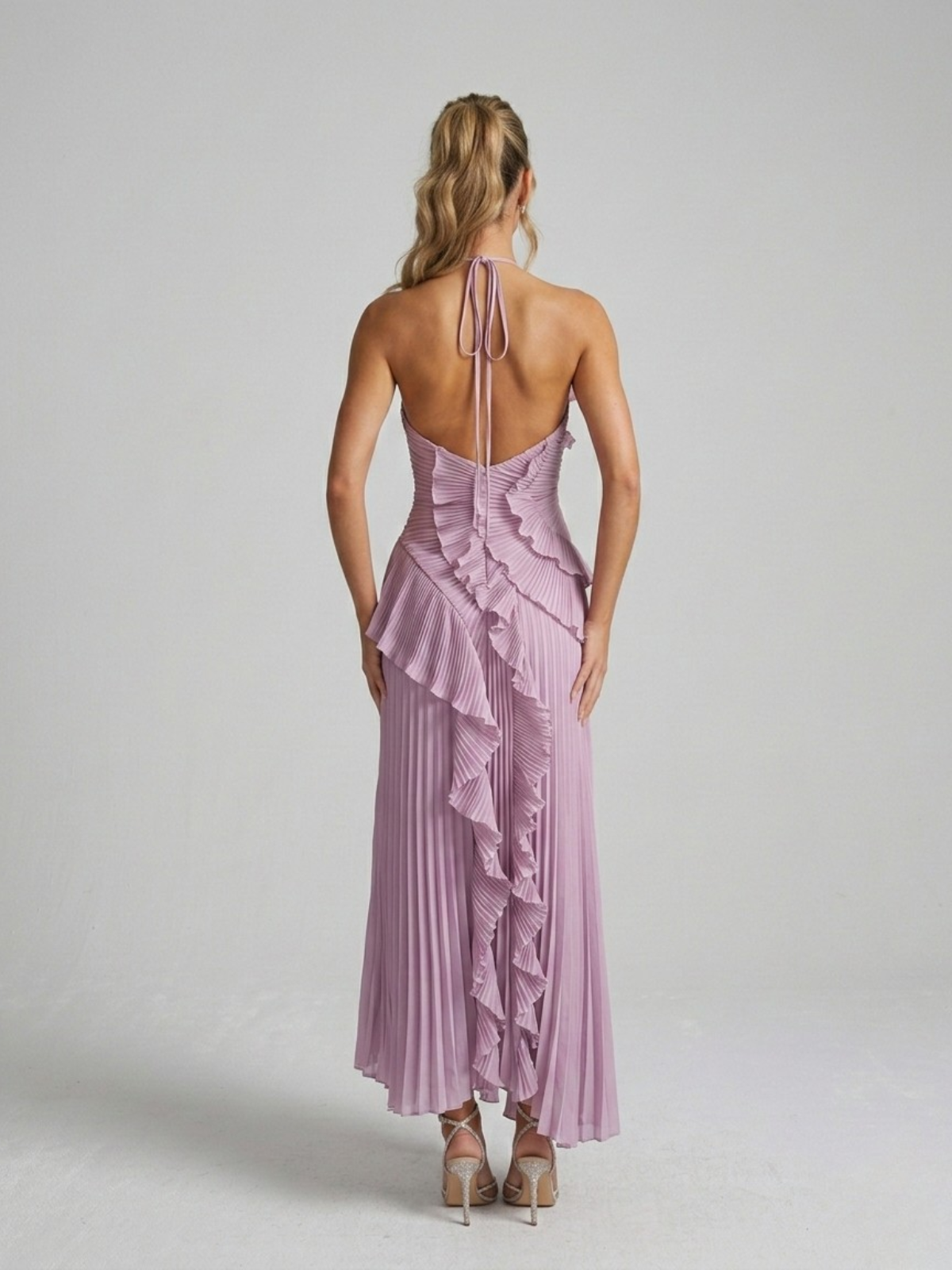 Pleated Ruffle Halterneck Midi Dress for Women - Elegant Summer Fashion