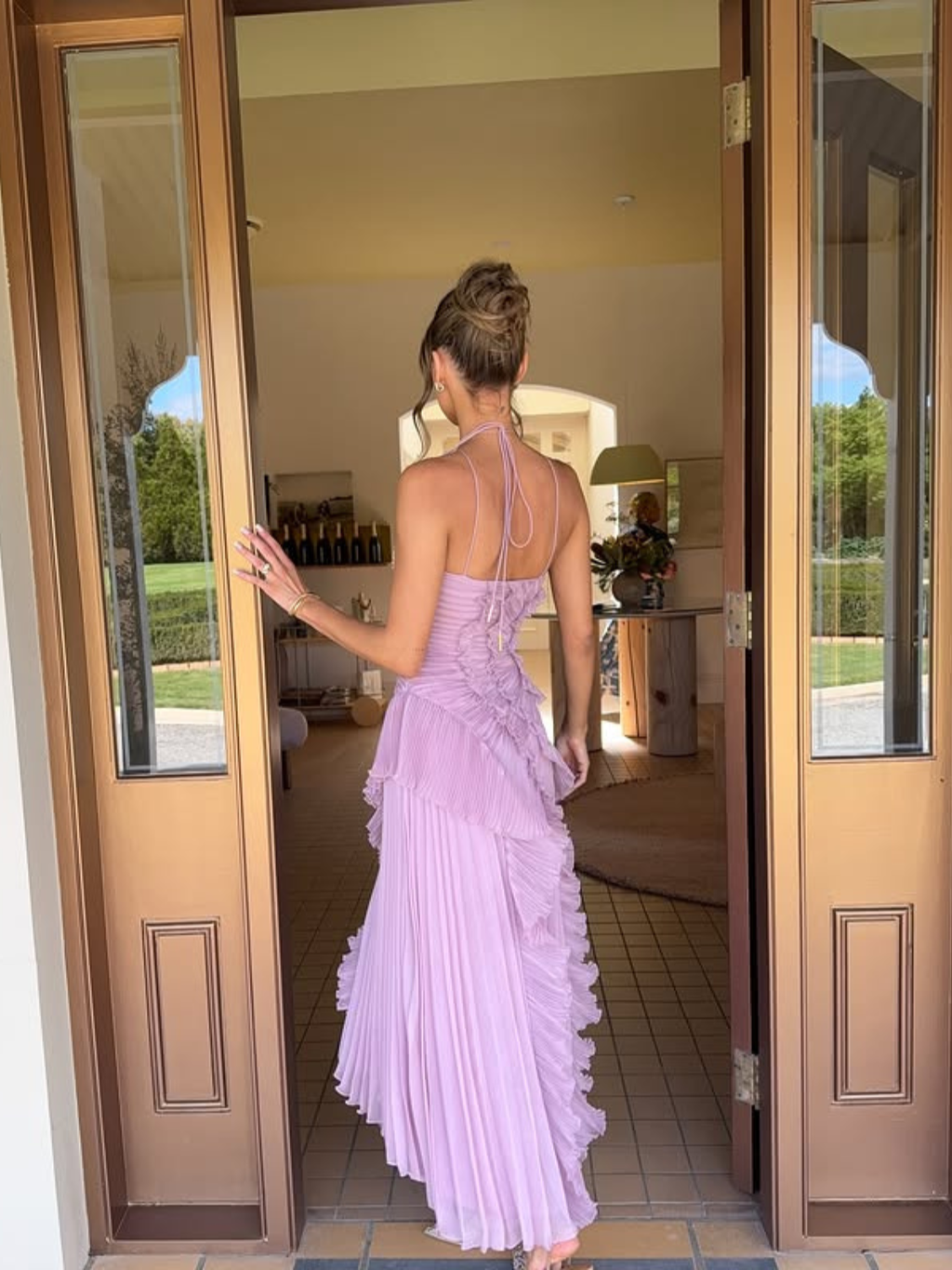 Pleated Ruffle Halterneck Midi Dress for Women - Elegant Summer Fashion