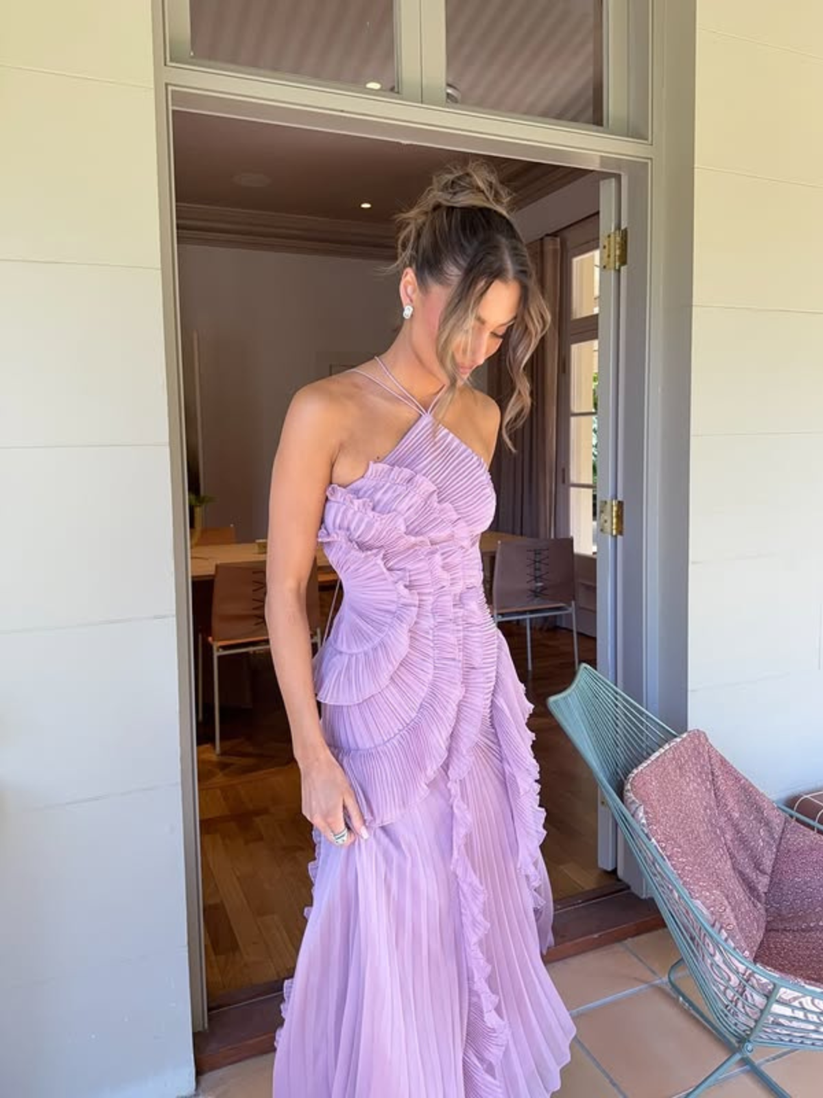 Pleated Ruffle Halterneck Midi Dress for Women - Elegant Summer Fashion