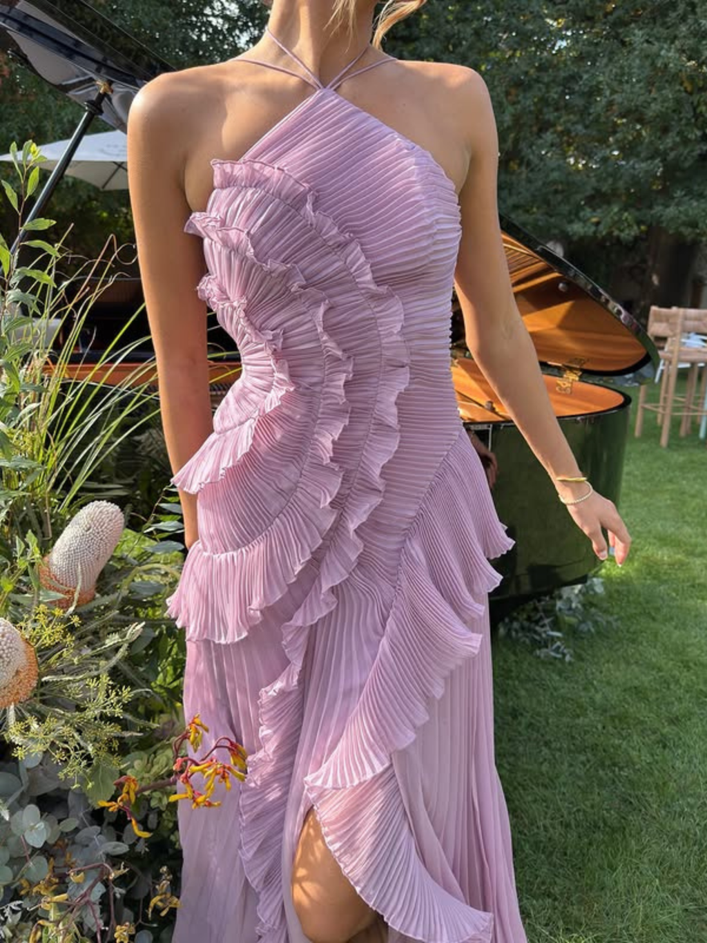 Pleated Ruffle Halterneck Midi Dress for Women - Elegant Summer Fashion