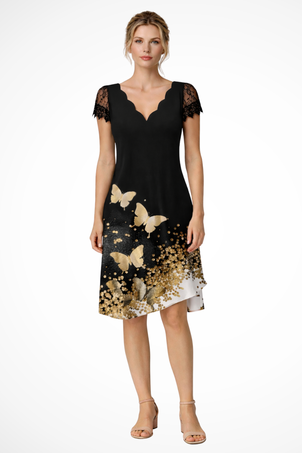 Lace Sleeve Midi Dress for Women | Elegant Wedding Guest Outfit | Perfect for Formal Events and Celebrations