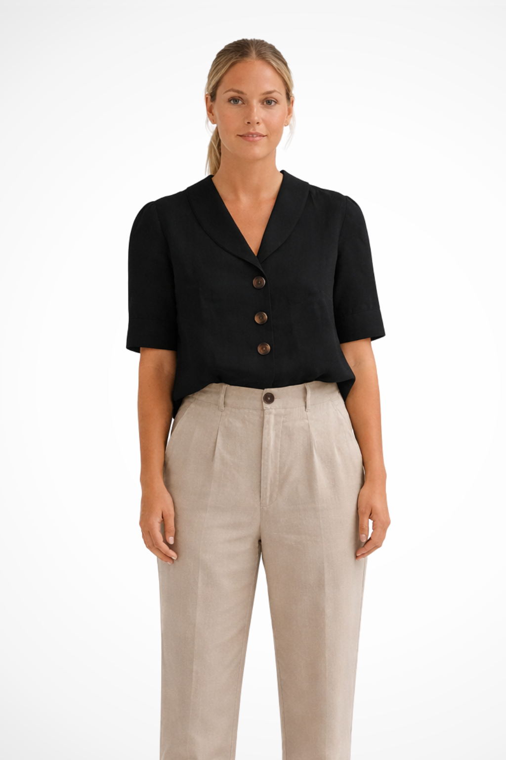 Linen Blend Casual Blouse for Women with Button Front and Soft Collar - Perfect for Everyday Wear