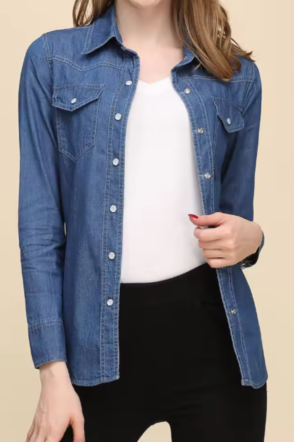 Long Sleeve Denim Shirt for Women | Button Down Design | Casual Wear | Versatile Everyday Top