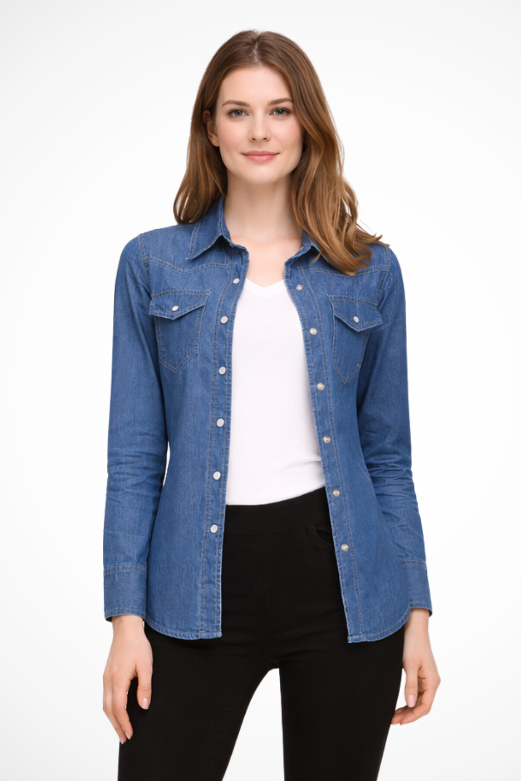 Long Sleeve Denim Shirt for Women | Button Down Design | Casual Wear | Versatile Everyday Top