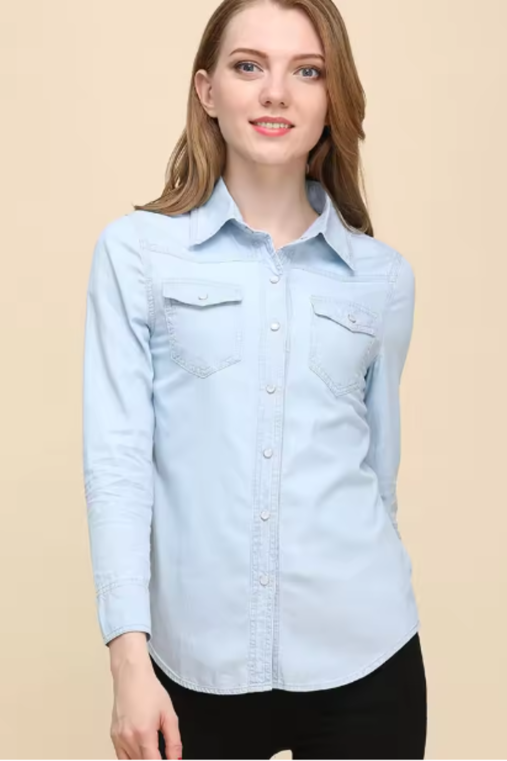 Long Sleeve Denim Shirt for Women | Button Down Style | Casual Wear | Versatile Everyday Top
