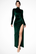 Long Sleeve Ruched Maxi Dress for Women with Side Slit - Summer Occasion Wear in Lightweight Fabric