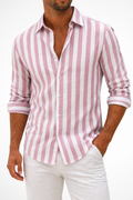 Men's Casual Linen Shirt - Summer Striped Design for Everyday Wear