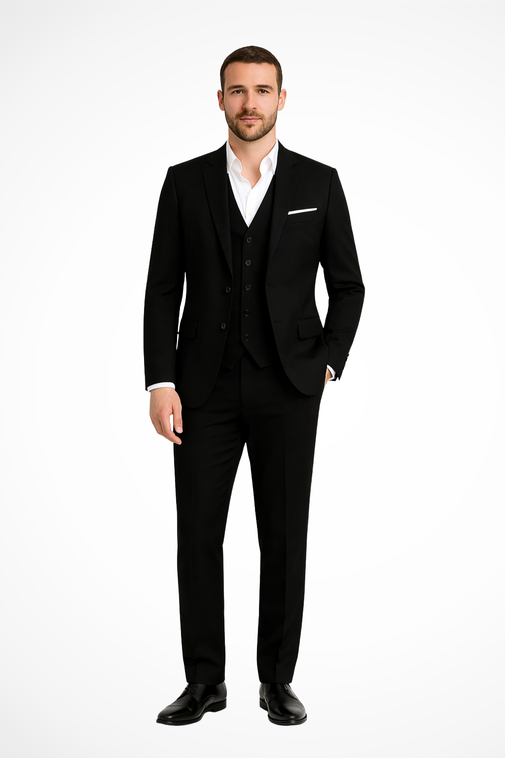 Men's Classic Tailored Three-Piece Suit Set - Wool Blend Fabric - Formal Attire for Weddings, Business, and Special Occasions