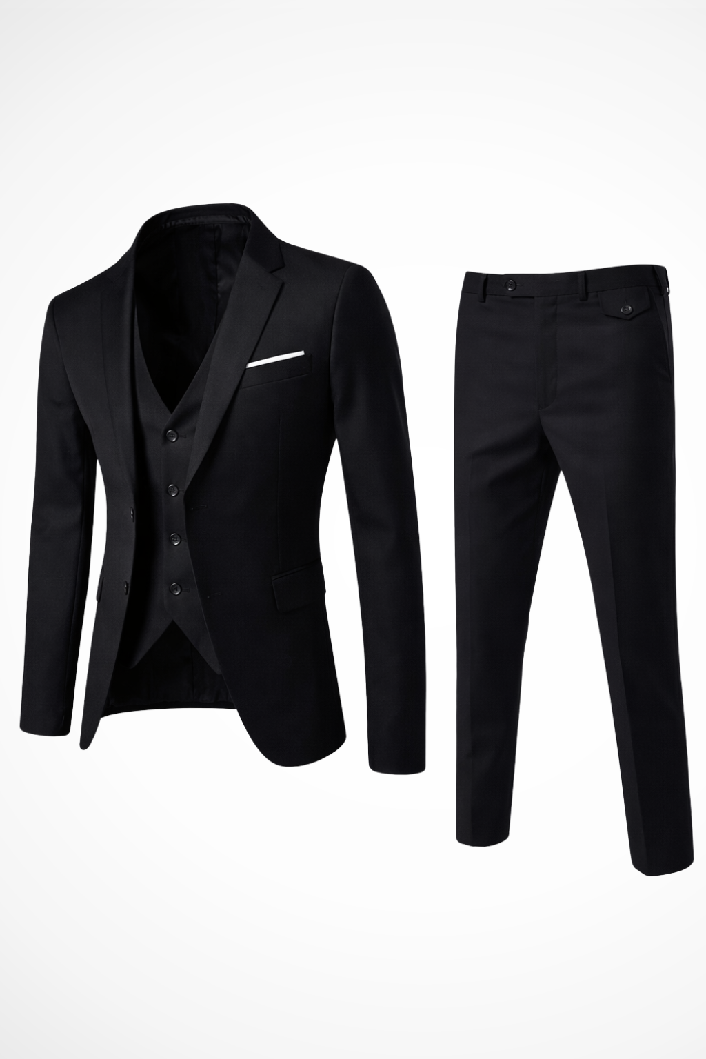 Men's Classic Tailored Three-Piece Suit Set - Wool Blend Fabric - Formal Attire for Weddings, Business, and Special Occasions