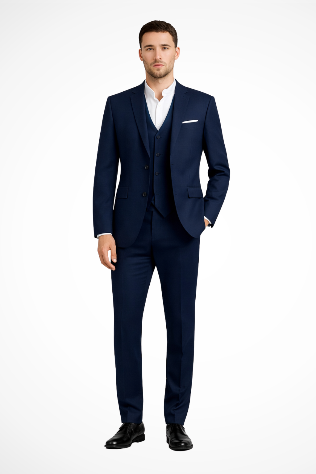 Men's Classic Tailored Three-Piece Suit Set - Wool Blend Fabric - Formal Attire for Weddings, Business, and Special Occasions