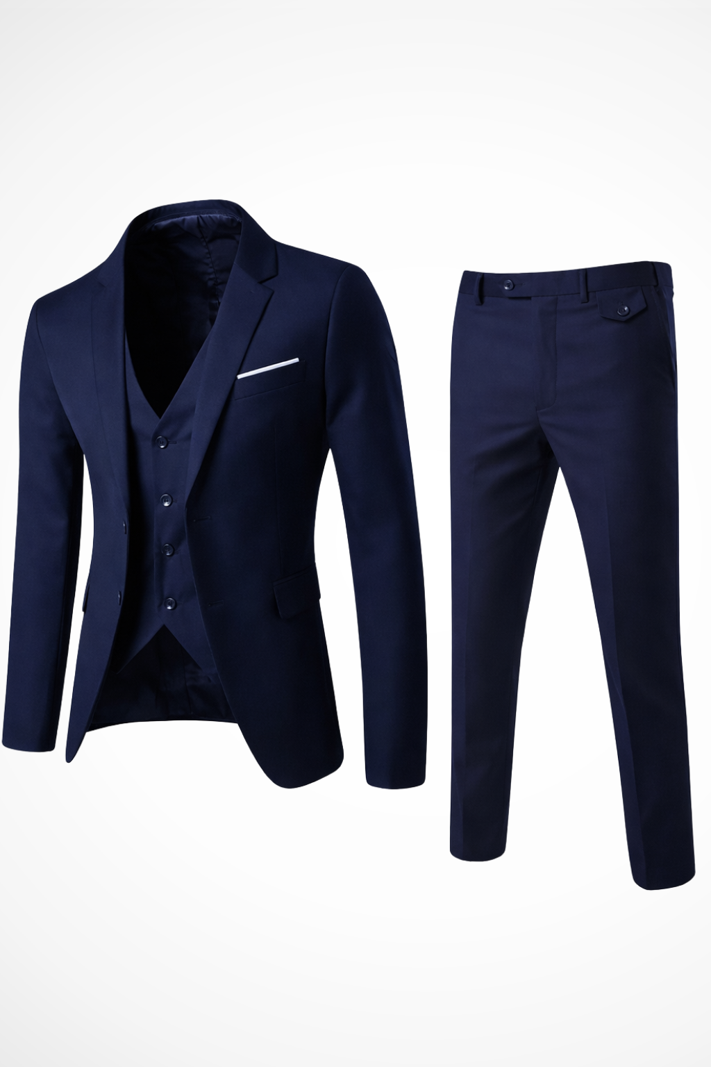 Men's Classic Tailored Three-Piece Suit Set - Wool Blend Fabric - Formal Attire for Weddings, Business, and Special Occasions