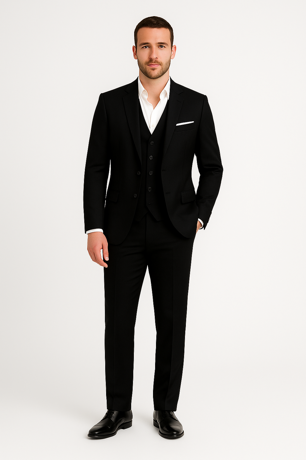Men's Classic Tailored Three-Piece Suit Set - Wool Blend Fabric - Formal Attire for Weddings, Business, and Special Occasions