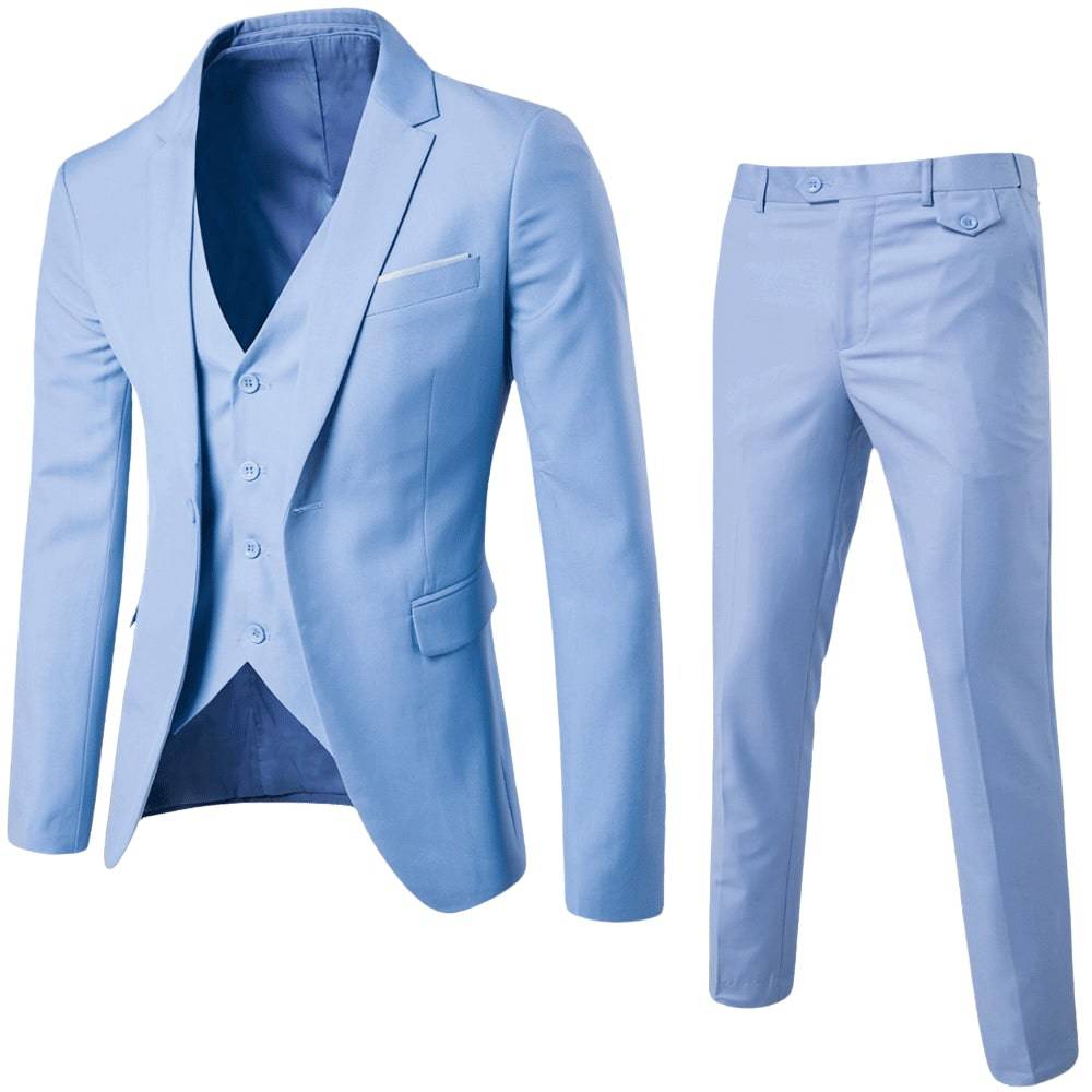 Men's Classic Tailored Three-Piece Suit Set - Wool Blend Fabric - Formal Attire for Weddings, Business, and Special Occasions