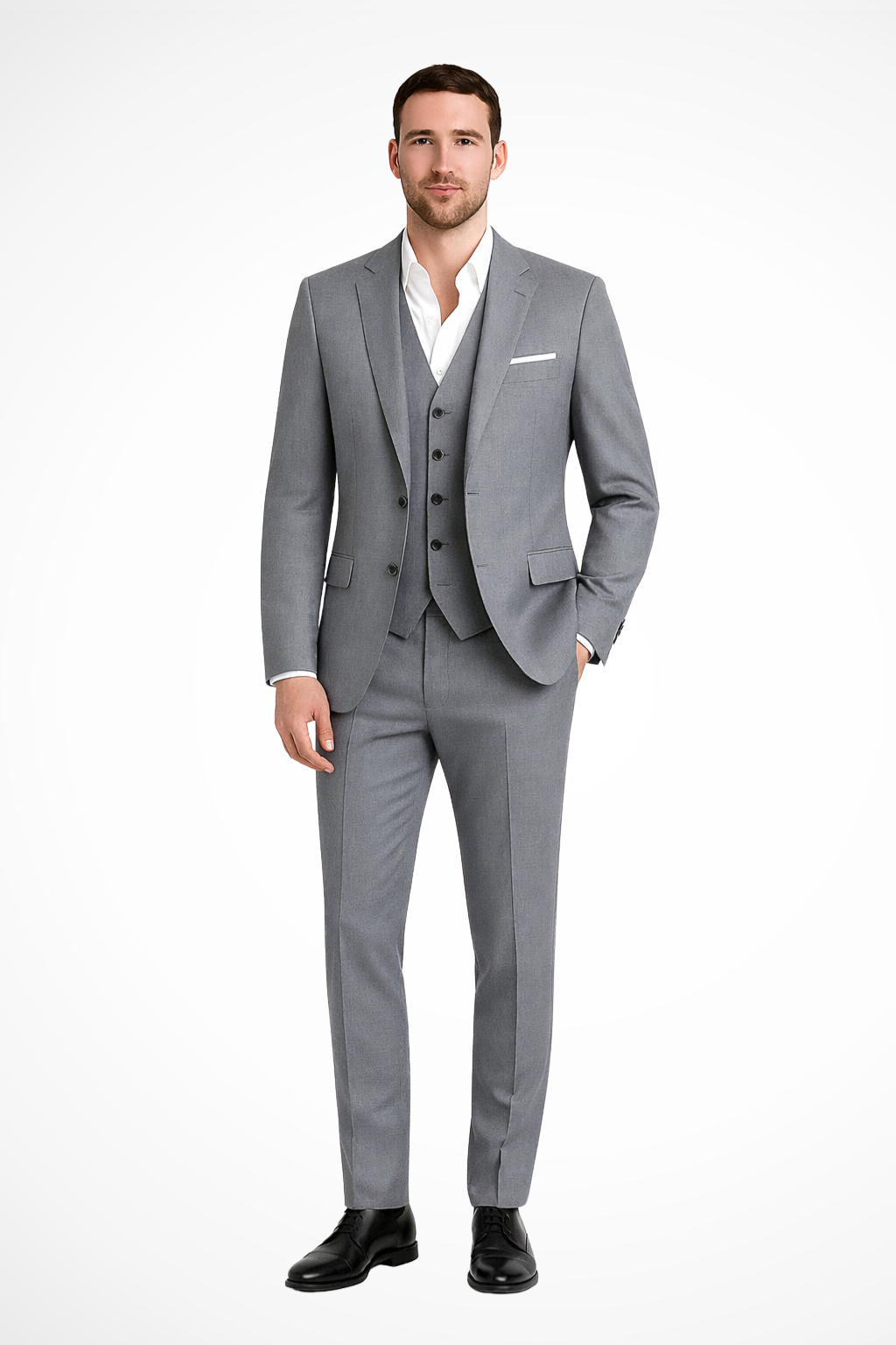 Men's Classic Tailored Three-Piece Suit Set - Wool Blend Fabric - Formal Attire for Weddings, Business, and Special Occasions