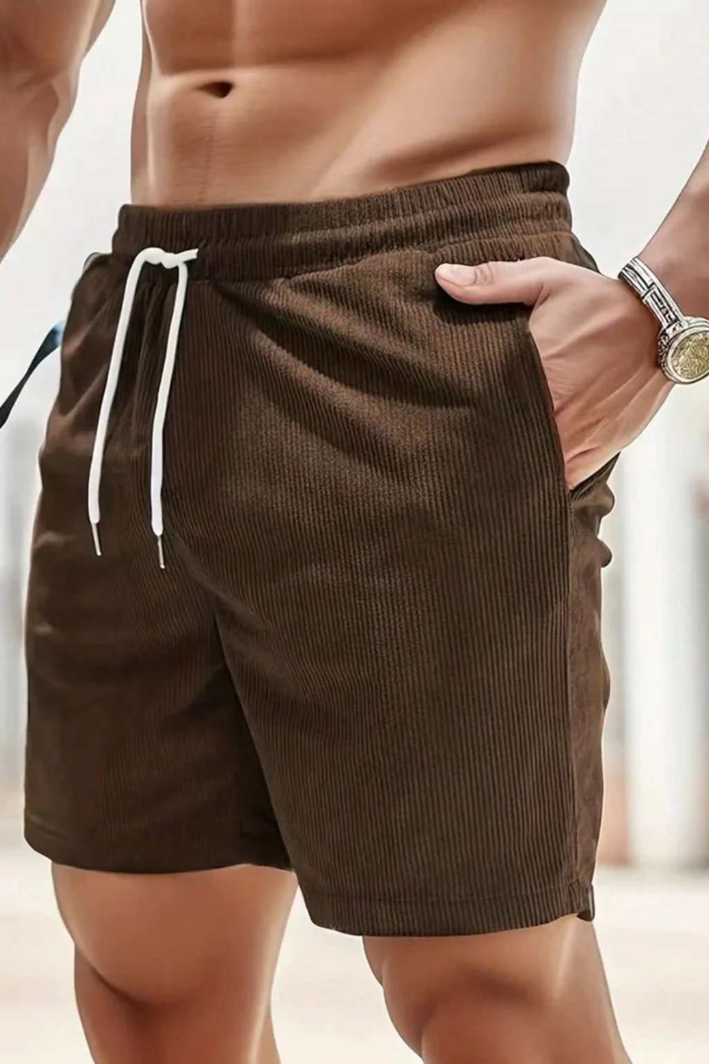 Men's Corduroy Shorts with Elasticated Drawstring Waist | Relaxed Fit Casual Summer Wear