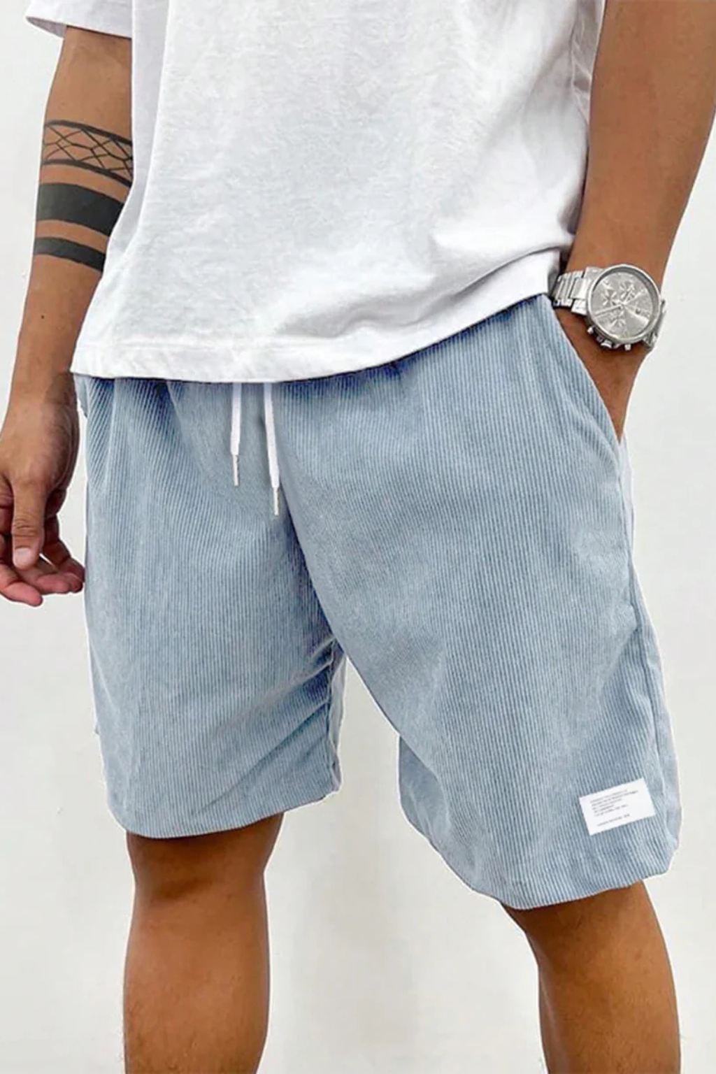 Men's Corduroy Shorts with Elasticated Drawstring Waist | Relaxed Fit Casual Summer Wear