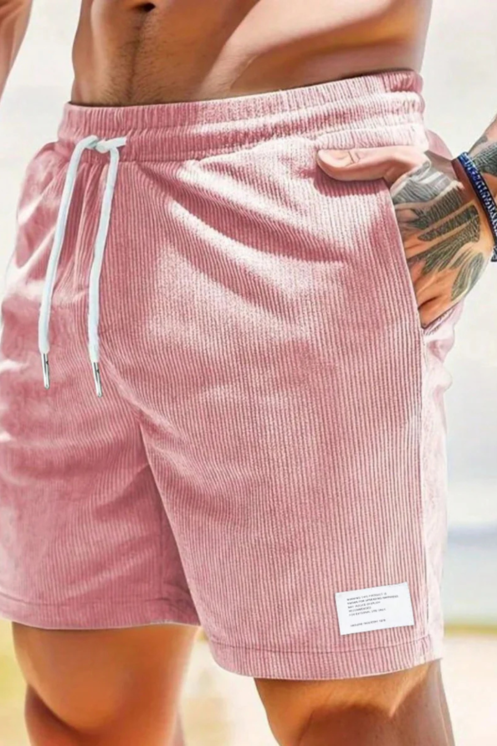 Men's Corduroy Shorts with Elasticated Drawstring Waist | Relaxed Fit Casual Summer Wear