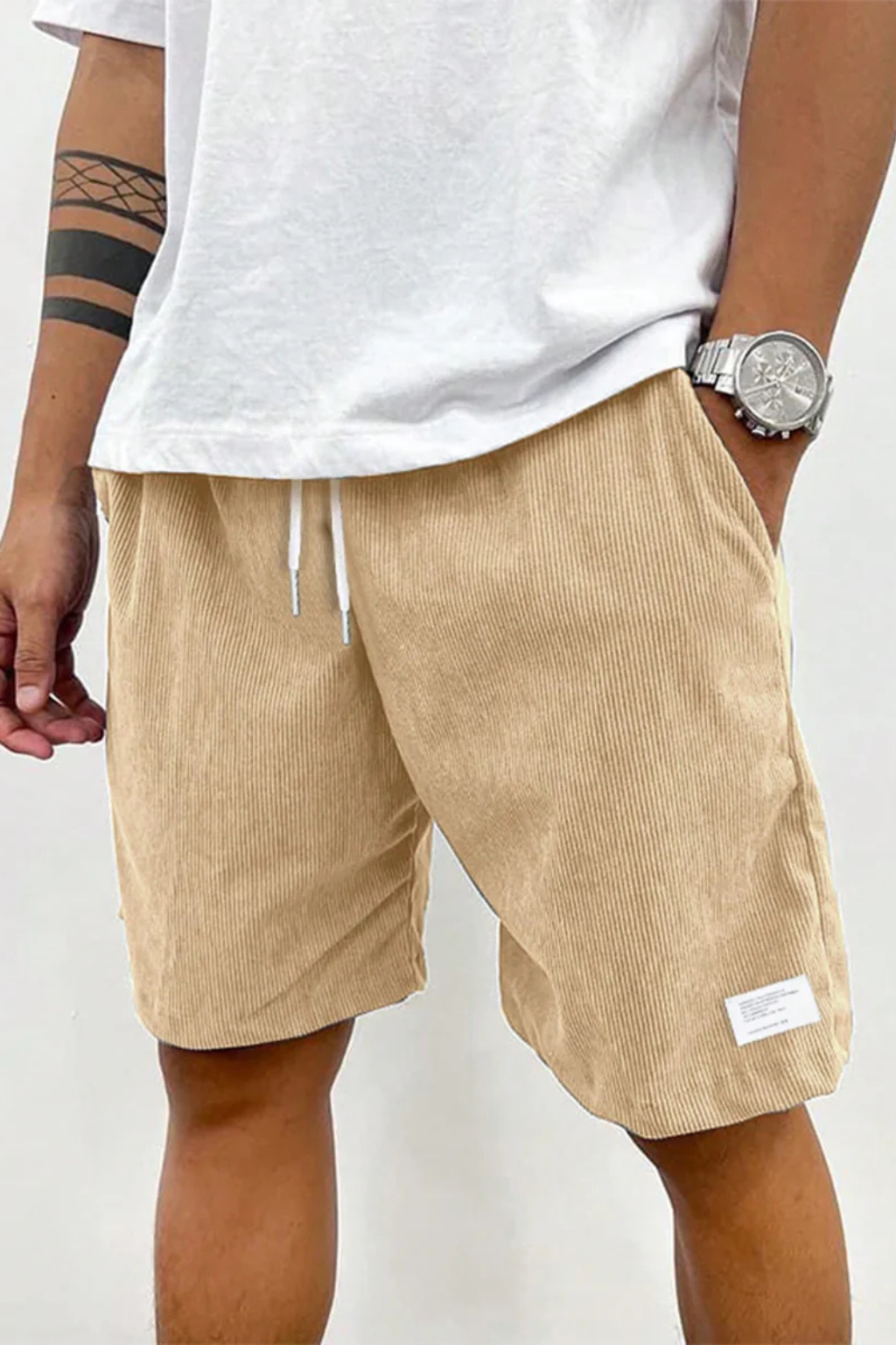 Men's Corduroy Shorts with Elasticated Drawstring Waist | Relaxed Fit Casual Summer Wear