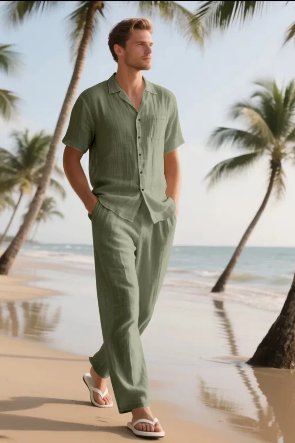 Men's Cotton Linen Two-Piece Summer Beach Set | Casual Lightweight Outfit for Warm Weather