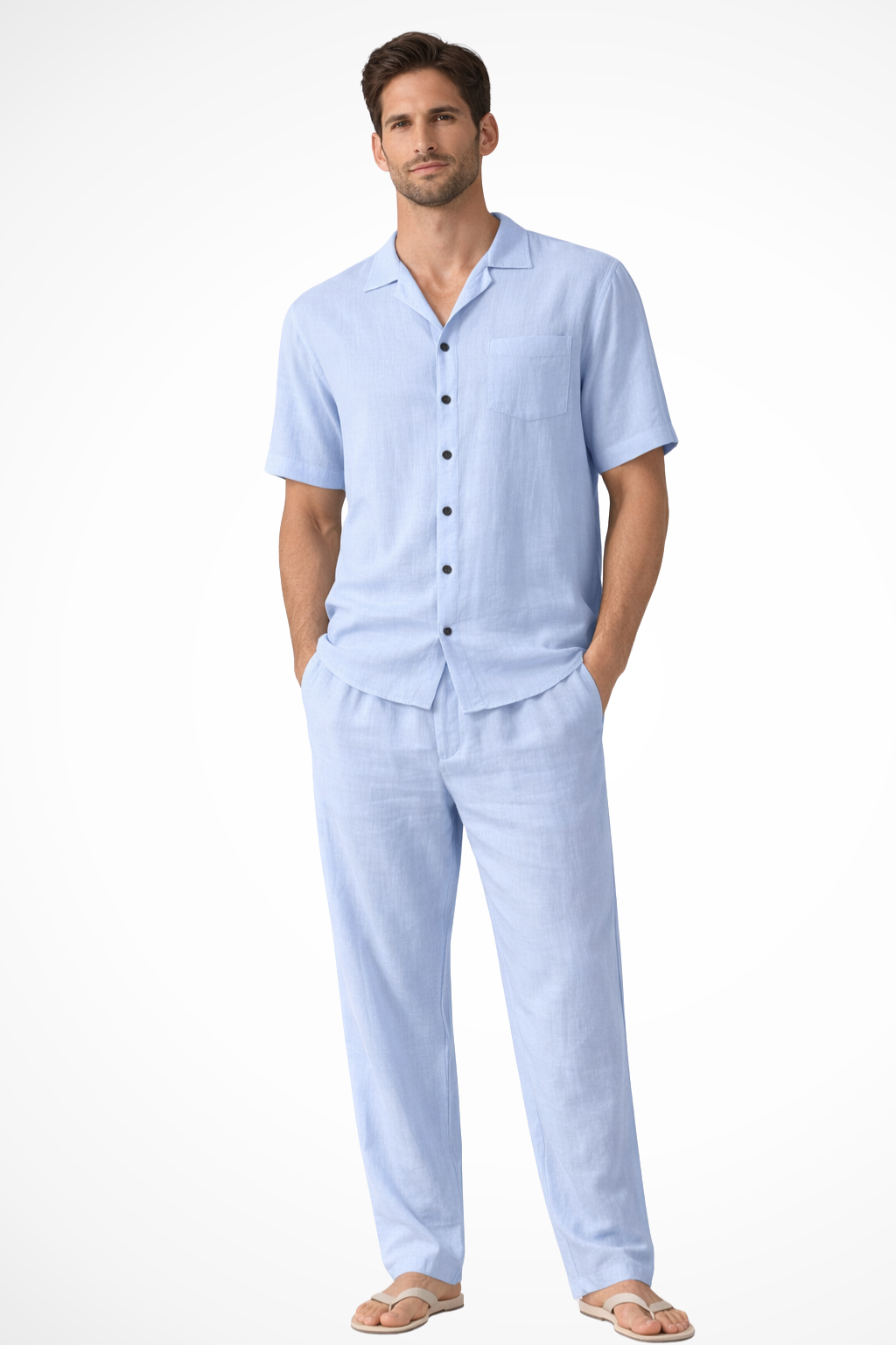 Men's Cotton Linen Two-Piece Summer Beach Set | Casual Lightweight Outfit for Warm Weather