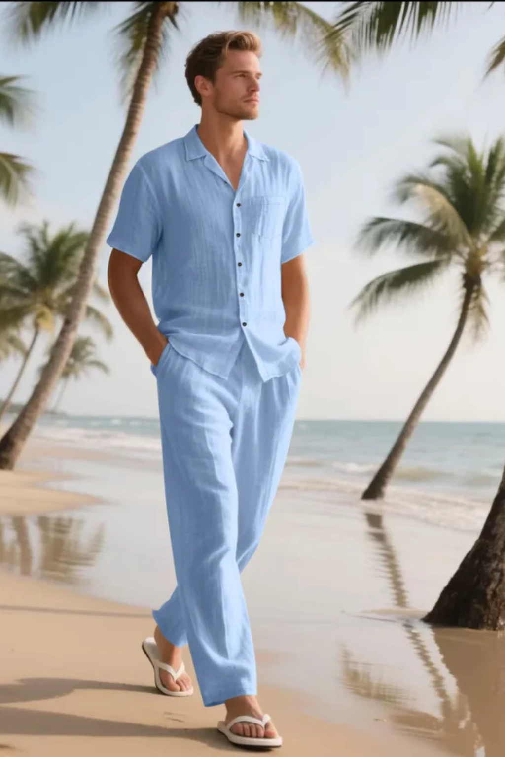 Men's Cotton Linen Two-Piece Summer Beach Set | Casual Lightweight Outfit for Warm Weather